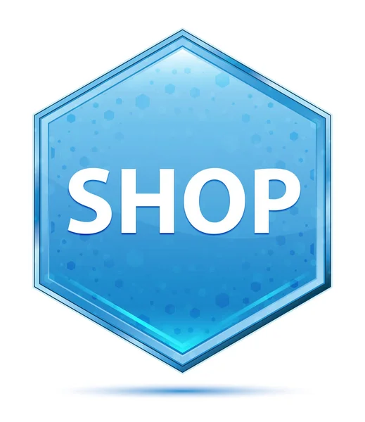 Shop crystal blue hexagon button — Stock Photo, Image