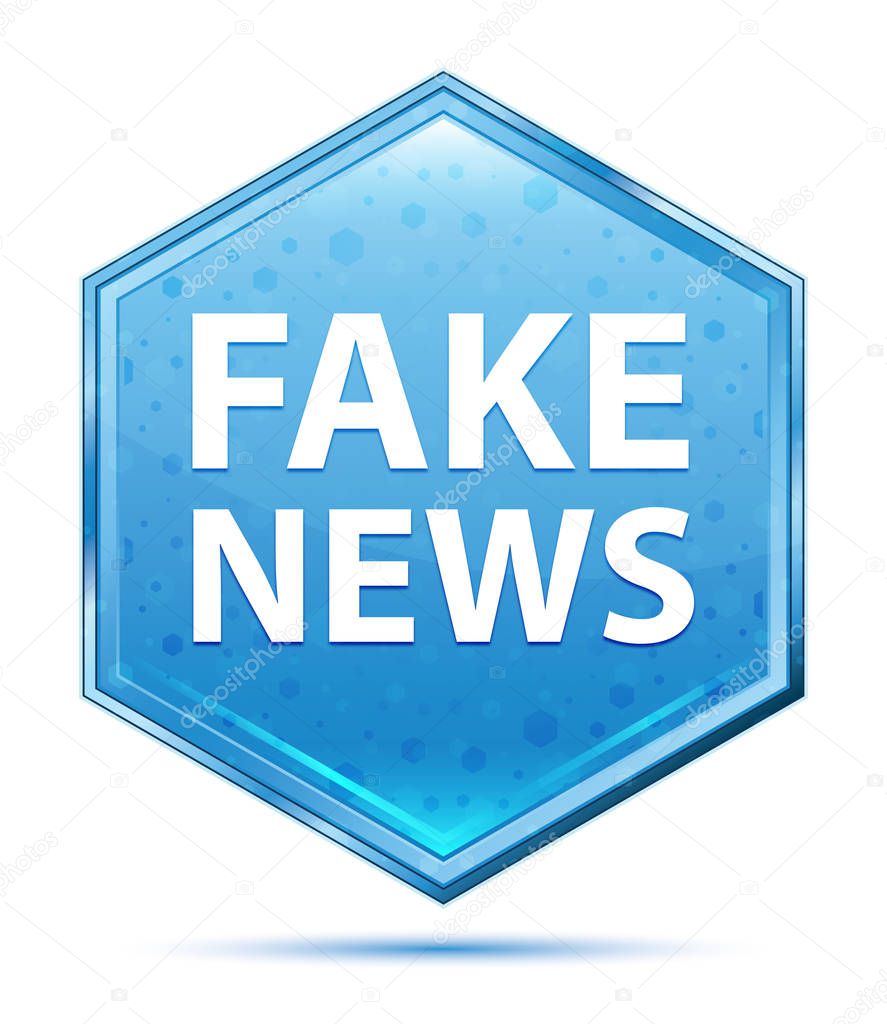 Fake News crystal blue hexagon button