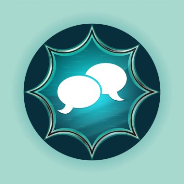 Sohbet simgesi büyülü camsı güneş patlaması mavi düğme gökyüzü mavi backgroun