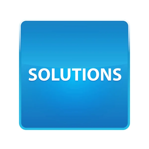 Lösungen blau glänzende quadratische Taste — Stockfoto