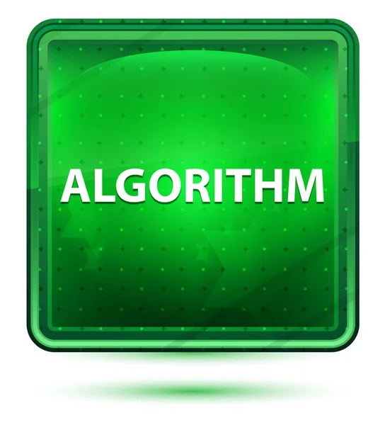 Algorithm Neon Light Green Square Button — Stock Photo, Image