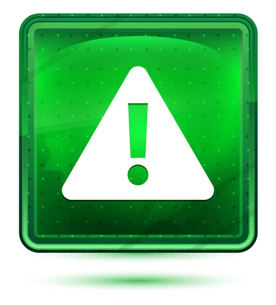 Alert icon neon light green square button — Stock Photo, Image