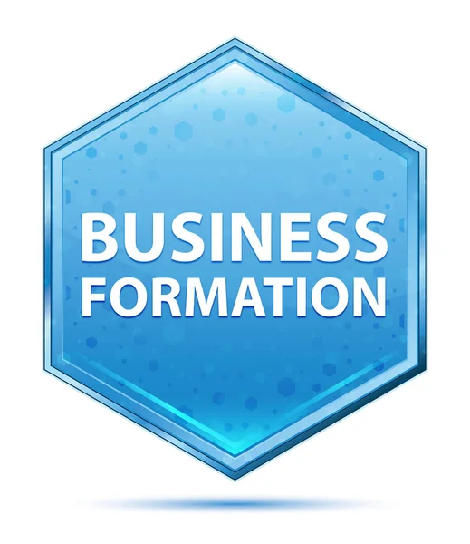 Синяя шестиугольная кнопка бизнес-формации — стоковое фото
