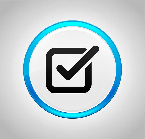 Check box icon round blue push button — Stock Photo, Image