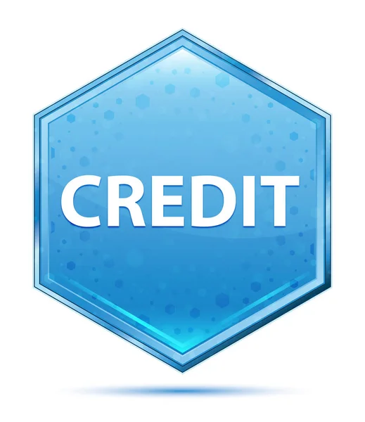 クレジットクリスタルブルー六角形ボタン — ストック写真