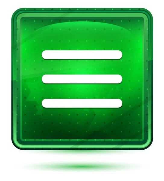 Hamburger menu bar pictogram neon licht groene vierkante knop — Stockfoto