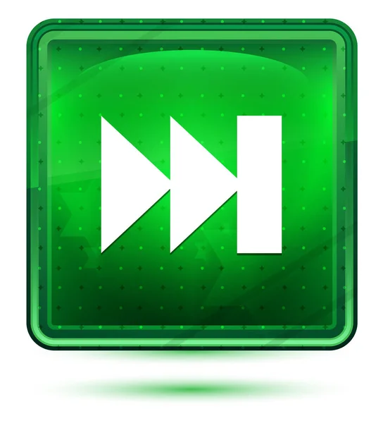 Next track playlist icon neon light green square button — Stock Photo, Image