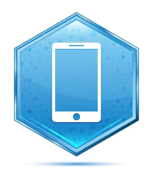 智能手机图标水晶蓝色六边形按钮 — 图库照片