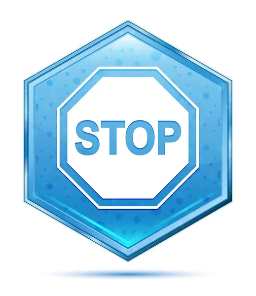 Stop teken pictogram Crystal blauwe zeshoek knop — Stockfoto