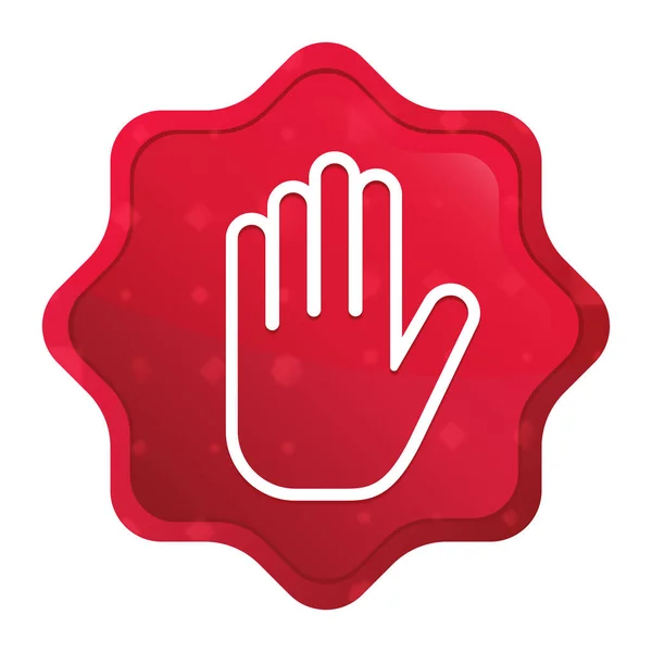 Кнопка Stop hand icon misty rose red starburst sticker — стоковое фото