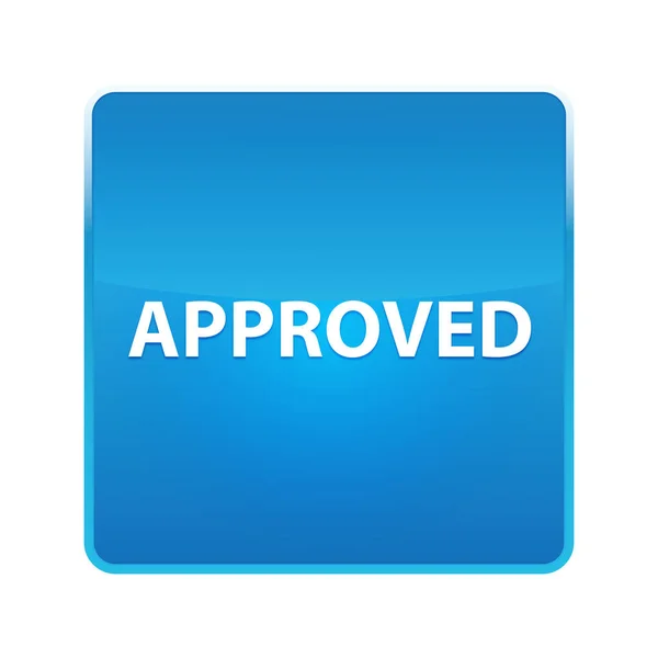 Approved shiny blue square button — Stock Photo, Image