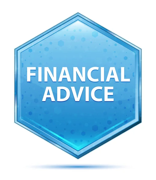 Asesoramiento financiero botón hexágono azul cristal —  Fotos de Stock