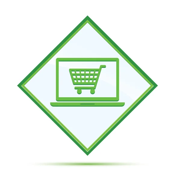Wózek sklepowy ikona laptop nowoczesny online streszczenie zielony — Zdjęcie stockowe