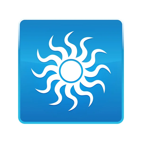 Ícone de sol azul brilhante botão quadrado — Fotografia de Stock