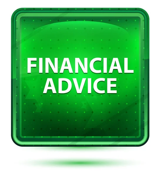 Financial Advice Neon Light Green Square botão — Fotografia de Stock