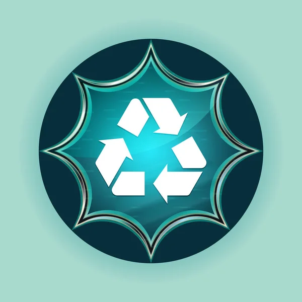 Recycling-Symbol Symbol magische glasig sunburst blauen Knopf Himmel blau — Stockfoto