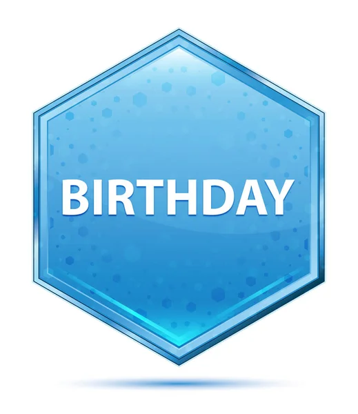誕生日クリスタルブルー六角形ボタン — ストック写真