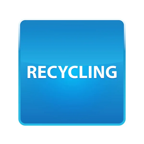 Recycling glänzend blauer quadratischer Knopf — Stockfoto
