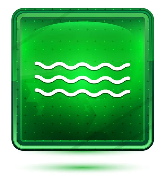 Sea waves icon neon light green square button
