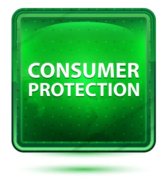 Consumentenbescherming neon licht groen vierkant knop — Stockfoto