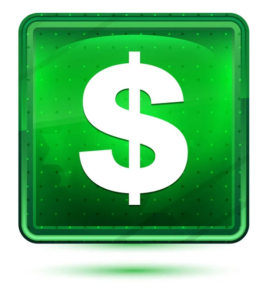 Σύμβολο του δολαρίου νέον ανοιχτό πράσινο τετράγωνο κουμπί — Φωτογραφία Αρχείου