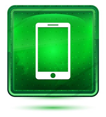 Smartphone simgesi neon açık yeşil kare düğmesi