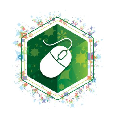 Fare simgesi çiçek bitkiler desen yeşil altıgen düğme