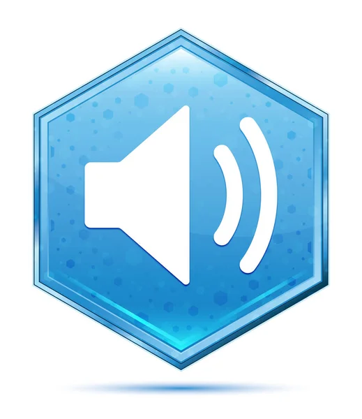 Volume ícone alto-falante cristal botão hexágono azul — Fotografia de Stock