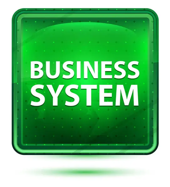 Business System neon licht groene vierkante knop — Stockfoto