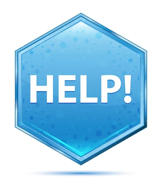 Help! kristal blauwe zeshoek knop — Stockfoto