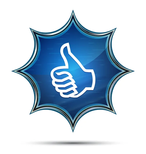 Thumbs up icon magical glassy sunburst blue button — Stok Foto