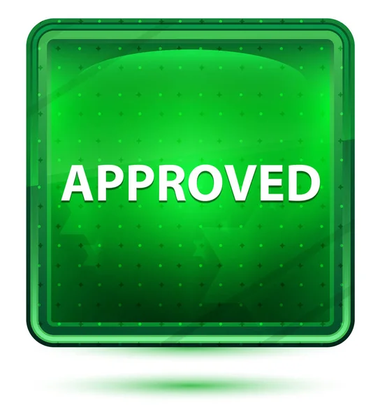 Approved Neon Light Green Square Button — Stock Photo, Image