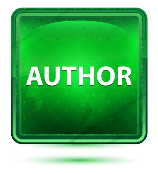 Auteur neon licht groene vierkante knop — Stockfoto