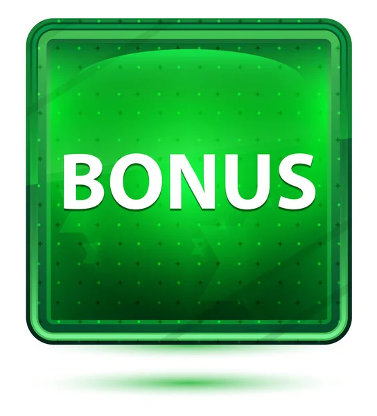 Bonus Neon Light Green Square Button — Stock Photo, Image