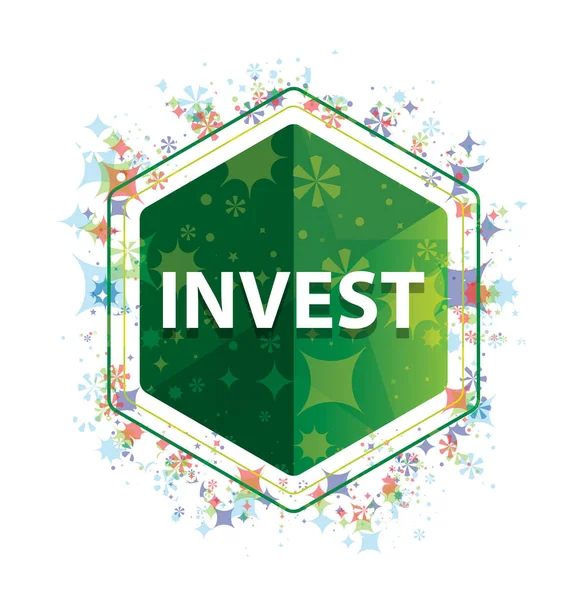 Invest virágos növények minta zöld Hexagon gomb — Stock Fotó