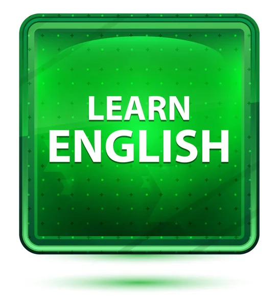 Aprender Inglês Neon Light Green Square Button — Fotografia de Stock