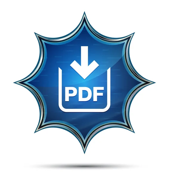 Dokument PDF Pobierz ikonę magicznego szklisty Sunburst niebieski przycisk — Zdjęcie stockowe