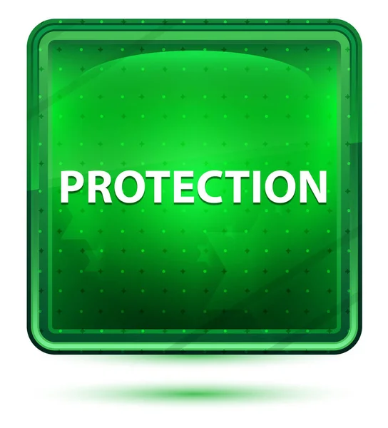 Захист неонового світла зелена квадратна кнопка — стокове фото