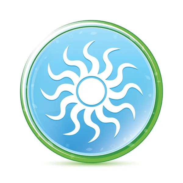 太阳图标自然水青蓝圆按钮 — 图库照片