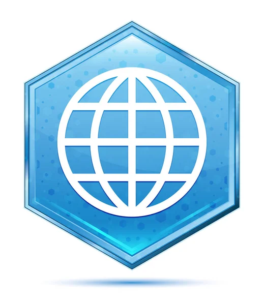 ワールドアイコンクリスタルブルー六角形ボタン — ストック写真