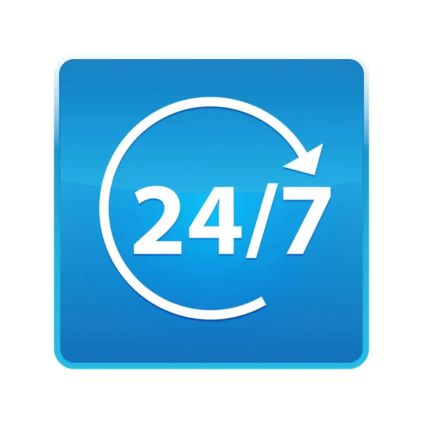 24/7 forgatás nyíl ikon fényes kék négyzet gomb — Stock Fotó