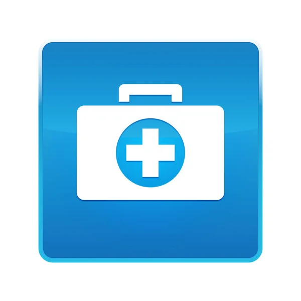 Botiquín de primeros auxilios icono azul brillante botón cuadrado —  Fotos de Stock
