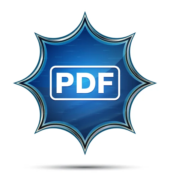 PDF icona magica blu sunburst vetro pulsante — Foto Stock