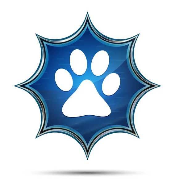 Djur Paw Print Icon magiska glasartad Sunburst blå knapp — Stockfoto