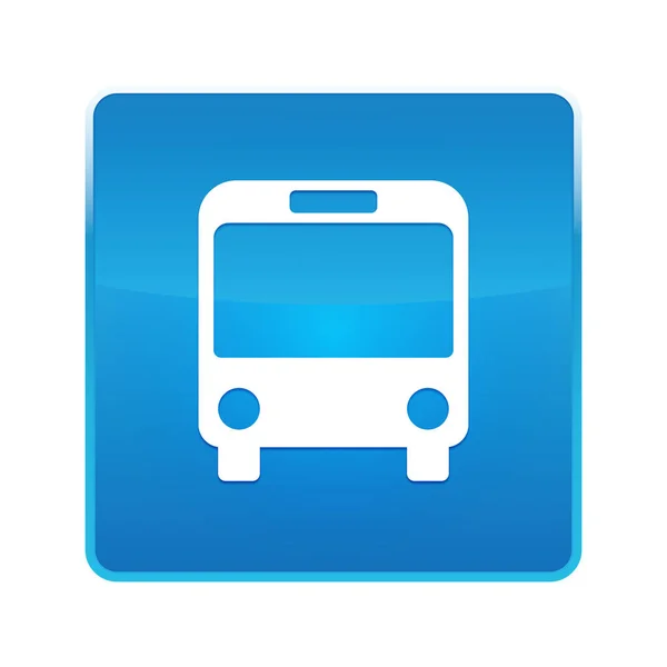 Icône bus bleu brillant bouton carré — Photo