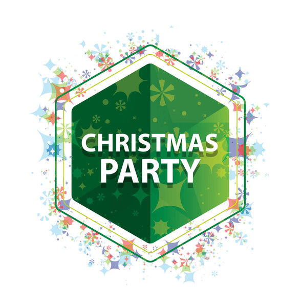 Рождественская вечеринка цветочные растения шаблон зеленый шестиугольник кнопку
