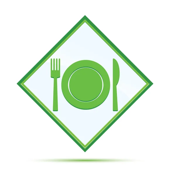 Plate with fork and knife icon modern abstract green diamond but — Stock Photo, Image