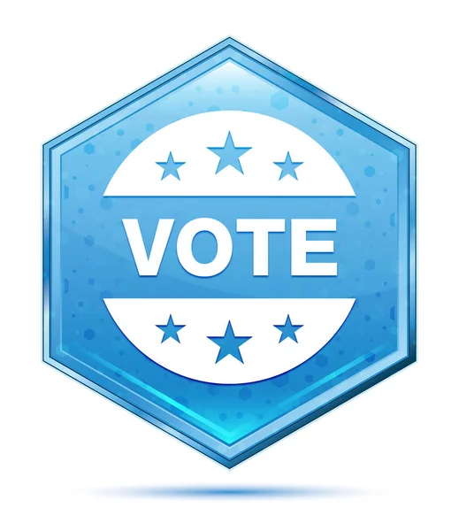 Voto icono insignia cristal azul hexágono botón — Foto de Stock