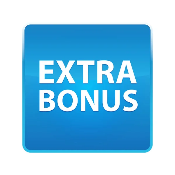 Extra bonus glanzende blauwe vierkante knop — Stockfoto