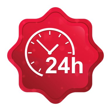 24 saat simgesi puslu gül red starburst etiket düğmesi